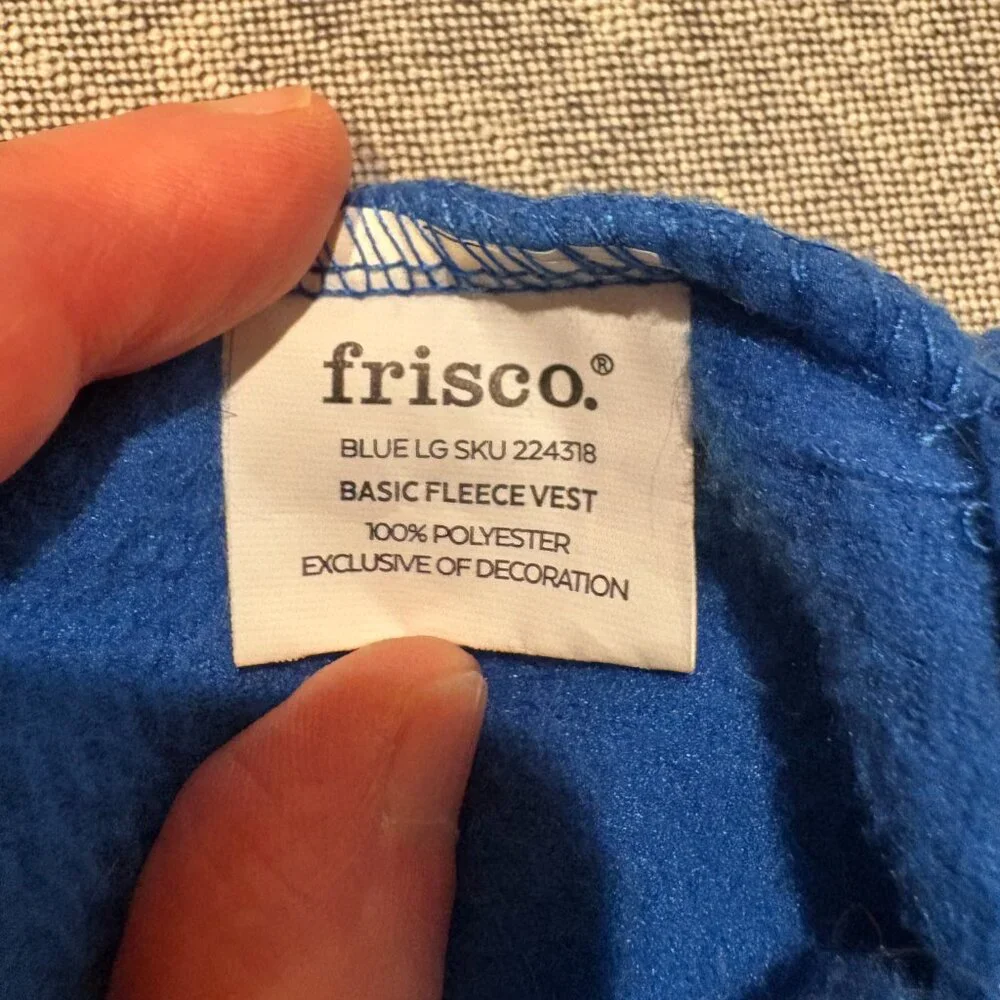 Frisco Ultra lightweight Basic Dog & Cat Velcro Blue Fleece Vest Coat Size L